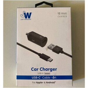 Just Wireless USB-A Car Charger with 6' TPU USB-C to USB-A Cable Black